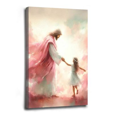 ANGRAS Jesus and little girl wall art Christmas Jesus print Christmas painting Christmas wall decor art