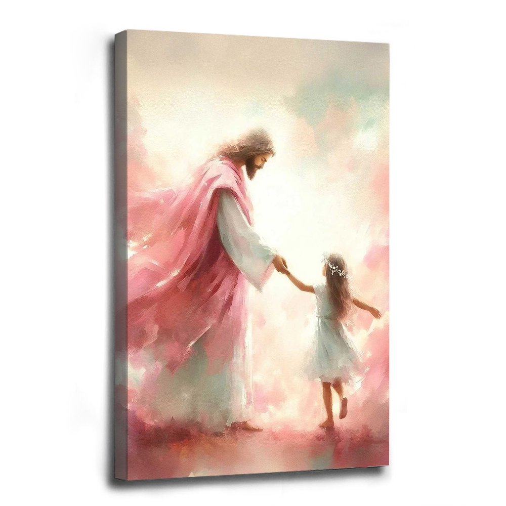 ANGRAS Jesus and little girl wall art Christmas Jesus print Christmas painting Christmas wall decor art