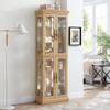 Lighted Glass Curio Cabinet with Lights & Adjustable Shelves,Corner Curio Display Cabinet with Wood Frame (Free Standing,Light Bulb Include) view 1