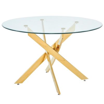 Alison Modern Round Glass Dining Table in Gold