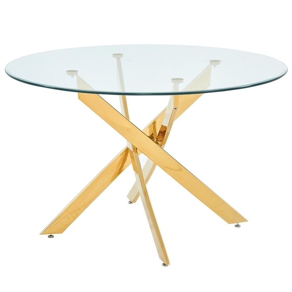 Alison Modern Round Glass Dining Table in Gold