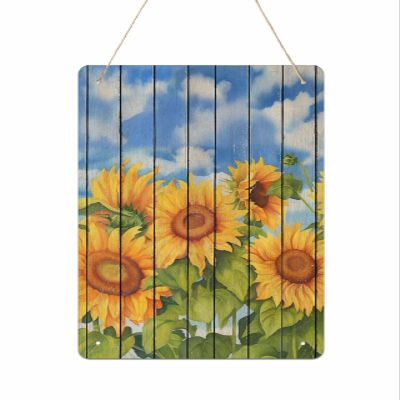 Sunflowers Yellow Metal Tin Signs Vintage Wall Decor Funny Kitchen Sign Retro Room Decoration Vintage Summer Floral Blue Sky Wooden Vertical Wall Art Poster for Home Bar Garage Dorm Office 8"x12"
