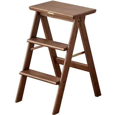 3 Layers Ash Wood Step Chair Multipurpose Folding Ladder Chair, Stablize Sofa Side Table Living Room Storage Rack