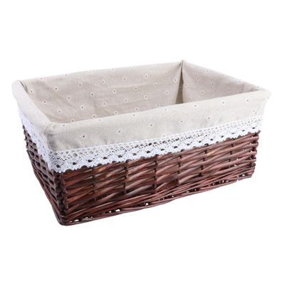 VILLFUL Wicker Storage Basket for Laundry Kitchen and Toy Organization Daisy Style Lining Brown Versatile Woven Basket for Home Decor and Clutter Management