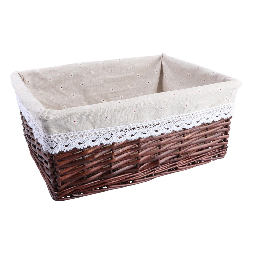 VILLFUL Wicker Storage Basket for Laundry Kitchen and Toy Organization Daisy Style Lining Brown Versatile Woven Basket for Home Decor and Clutter Management