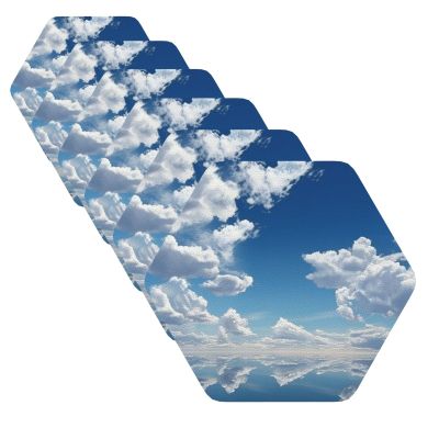 Coasters Set of 6 Leather Coasters Sky and White Clouds Coffee Cup Mat Drink Coasters Hexagon Tabletop Protection Mat for Bar Decorate Cup pad for Coffee Table Kitchen Dining Room
