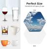 Coasters Set of 6 Leather Coasters Sky and White Clouds Coffee Cup Mat Drink Coasters Hexagon Tabletop Protection Mat for Bar Decorate Cup pad for Coffee Table Kitchen Dining Room view 4
