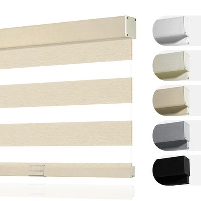 Boolegon Zebra Blinds for Windows, Cordless Blinds for Indoor Windows, Dual Layer Roll Up Window Blinds, Blackout Window Shades for Home, Office, Easy to Install, Dark Beige, 29" W x 36" H