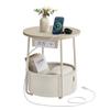 VASAGLE LILEA Collection - Side Table with Charging Station, Round End Table with Fabric Basket, Nightstand with USB Ports, for Living Room, Bedroom, Modern, Cream White ULET228N01 view 1