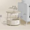 VASAGLE LILEA Collection - Side Table with Charging Station, Round End Table with Fabric Basket, Nightstand with USB Ports, for Living Room, Bedroom, Modern, Cream White ULET228N01 view 2
