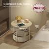 VASAGLE LILEA Collection - Side Table with Charging Station, Round End Table with Fabric Basket, Nightstand with USB Ports, for Living Room, Bedroom, Modern, Cream White ULET228N01 view 4