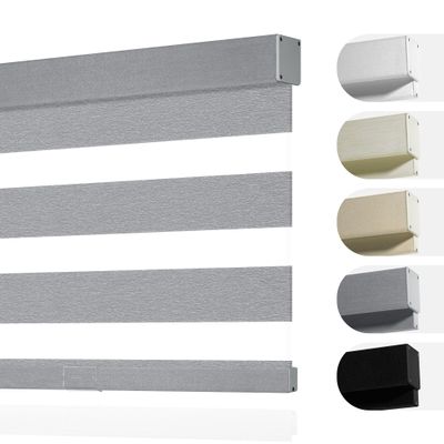 Boolegon Zebra Blinds for Windows, Cordless Blinds for Indoor Windows, Dual Layer Roll Up Window Blinds, Blackout Window Shades for Home, Office, Easy to Install, Grey, 63" W x 56" H