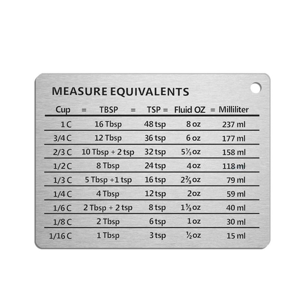 DIIOOMIEEU Professional Measurement Conversion Chart Refrigerator Magnet Stainless Steel Conversions for Cups Tablespoons Teaspoons