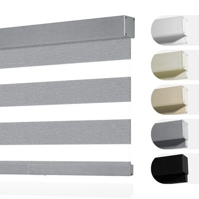 Boolegon Zebra Blinds for Windows, Cordless Blinds for Indoor Windows, Dual Layer Roll Up Window Blinds, Blackout Window Shades for Home, Office, Easy to Install, Grey, 79" W x 64" H