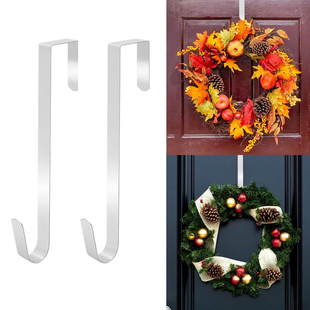 GHKLNY 2 PCS Wreath Hanger for Front Door-Larger Door Upgrade Wreath Hanger Christmas Fall Wreaths Decorations Hook,Long Metal Autumn Xmas Wreath Hook (White, 12 "/31 CM)