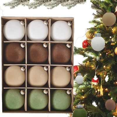 12 PCS Velvet Christmas Ornaments Balls, Velvet Ornaments for Christmas Tree, 2.36In Flocked Ornaments Balls, Xmas Tree Hanging Decorations Set for Holiday Party Home Decor (Prairie Fall)