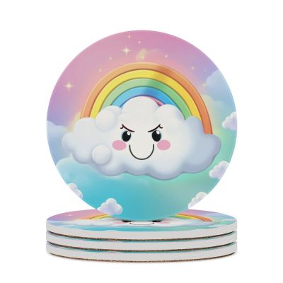 4PCS Drink Coasters Cartoon Smiling Cloud Rainbow Cup Holder Coaster Absorbent Coasters Universal Non-Slip Cup Holders for Home Office Decor
