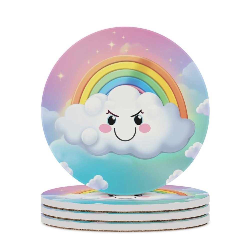 4PCS Drink Coasters Cartoon Smiling Cloud Rainbow Cup Holder Coaster Absorbent Coasters Universal Non-Slip Cup Holders for Home Office Decor