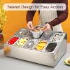 JIXDILO Pizza Topping Station with Pans and Lids, Inclined Stainless Steel Countertop Dispenser Spice Rack, Seasoning Sauce Salad Jam Fruits Ingredients Shelf (Single 4-Grid, 1/6) view 3