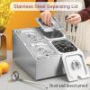 JIXDILO Pizza Topping Station with Pans and Lids, Inclined Stainless Steel Countertop Dispenser Spice Rack, Seasoning Sauce Salad Jam Fruits Ingredients Shelf (Single 4-Grid, 1/6) view 4