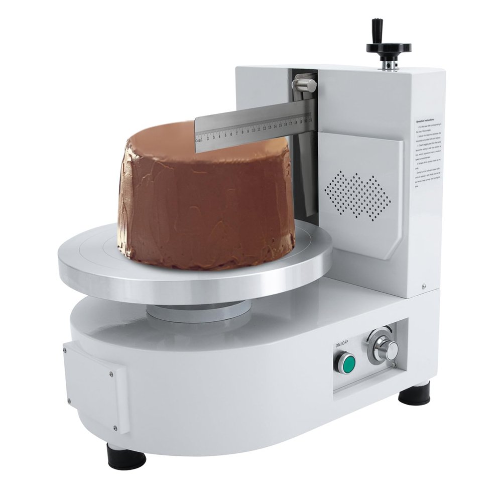 12inch Cake Cream Spreading Machine, Auto Cake Cream Spreading Coating Edge Smoothing Machine Adjustable 11 Speeds Birthday Cake Cream Smooth Coating Decoration Machine w/Pan and Scraper (White)