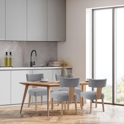 RXRRXY Dining Chairs Set of 4, Mid Century Accent Dining Chair with Curved Back, Dining Room Chairs with Padded Seat & Wood Legs, Upholstered Dining Chairs for Kitchen, Living Room (Gray, Set of 4)