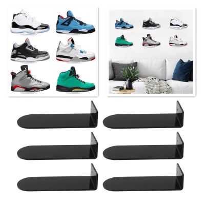 6 Pack Floating Shoe Display Shelves, 7.9in Length Acrylic Shoe Display, Floating Shoe Shelves, Floating Sneaker Shelves, Floating Shoe Shelves for Footwear Collection (Black)