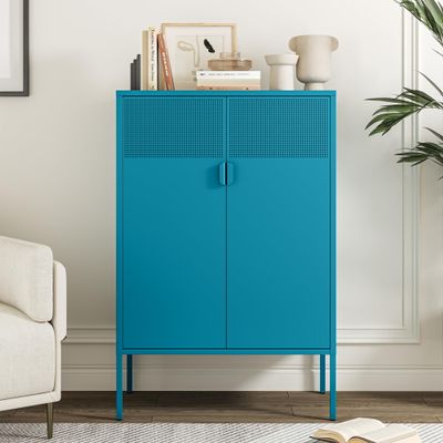 Chshin Metal Storage Cabinet,Kitchen Pantry Storage Cabinets with Doors,Buffet Cabinet with 2 Adjustable Shelves,Blue Pantry Cabinets,Steel Sideboard for Home,Shoes,Office,Dining Room