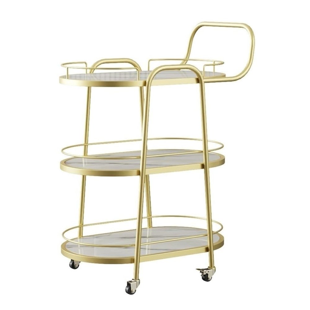 SDdPulse Storage Trolley Rolling Cart Utility Cart 3 Tier Dining Car Trolley with Wheels Mobile Hotel Restaurant Cake Delivery Car Iron Home Kitchen Storage Cart Kitchen Storage C,Gold-62 * 38 * 83cm
