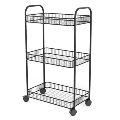 SDdPulse Storage Trolley Rolling Cart Utility Cart 3-Tier Cart Rack Living Room Storage Rack Bathroom Kitchen Floor Rack with Wheels Kitchen Storage Cart Rolling Storage Cart,Nero-40 * 25 * 76cm