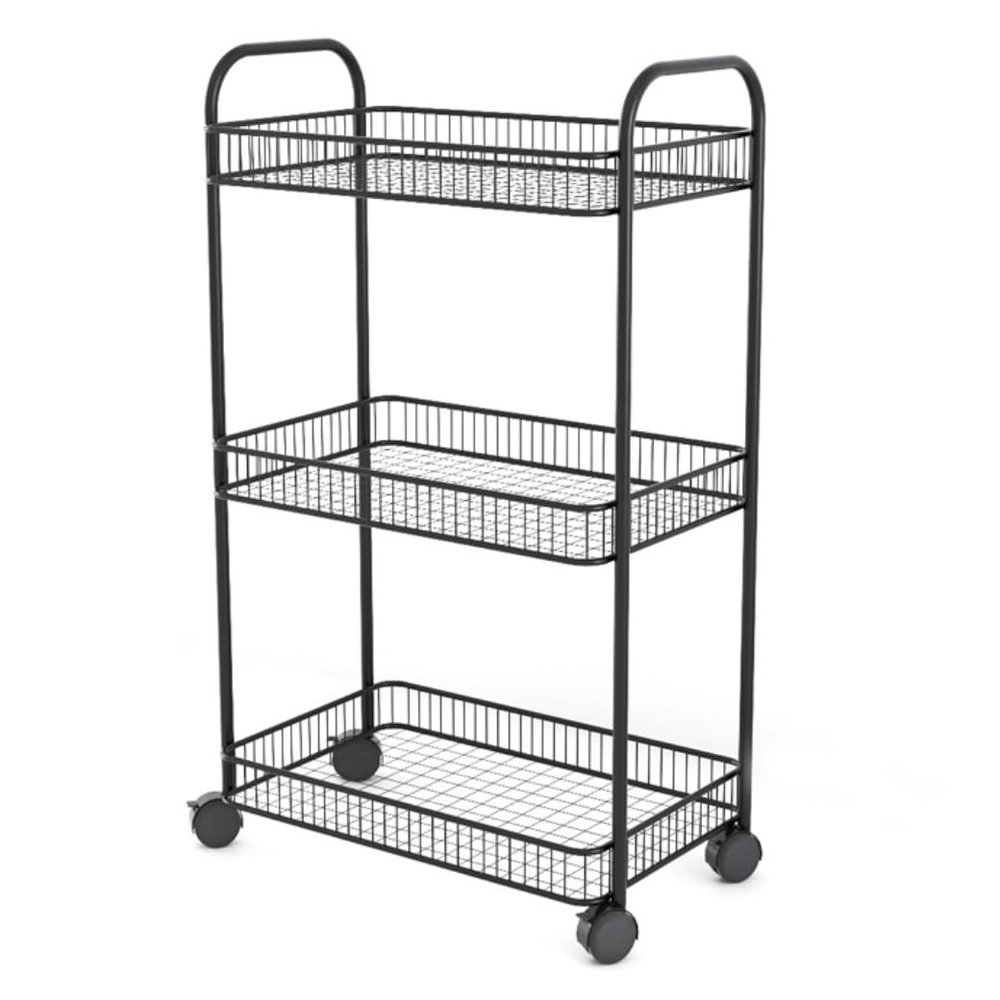 SDdPulse Storage Trolley Rolling Cart Utility Cart 3-Tier Cart Rack Living Room Storage Rack Bathroom Kitchen Floor Rack with Wheels Kitchen Storage Cart Rolling Storage Cart,Nero-40 * 25 * 76cm