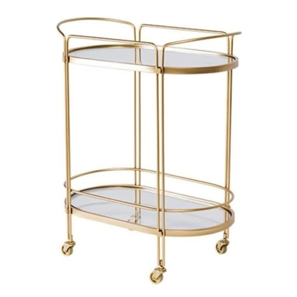 SDdPulse Storage Trolley Rolling Cart Utility Cart 2 Tier Iron Kitchen Storage Cart with Wheels Movable Rolling Cart Restaurant Tea and Food Delivery Trolley Kitchen Storage Cart,Gold-62 * 35 * 75cm