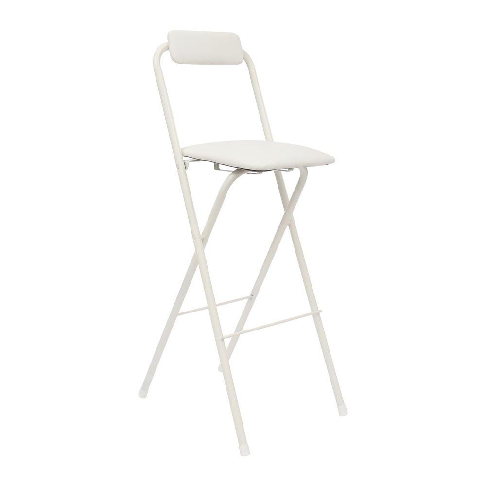 Kreiaoer Folding Bar Stool with Backrest, Leather Padded Tall Folding Chair, Portable Folding Stool Tall Bar Stools, Portable Stools for Adults, Outdoor, Camping, Kitchen, Shop, Cafe (White, 1 Pcs)