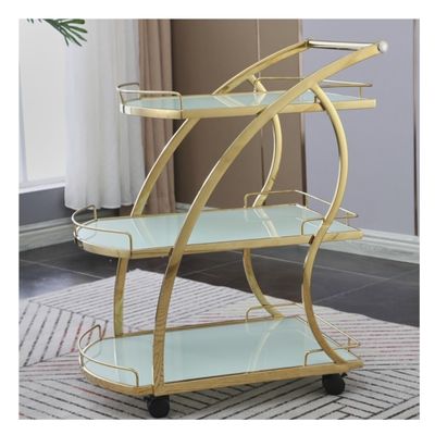 Storage Trolley Rolling Cart Utility Cart 3 Tier Stainless Steel Trolley with Armrests and Wheel Mobile Rolling Cart Home Tempered Glass Kitchen Storage Cart Kitchen Stor,Gold+white-65 * 45 * 84cm