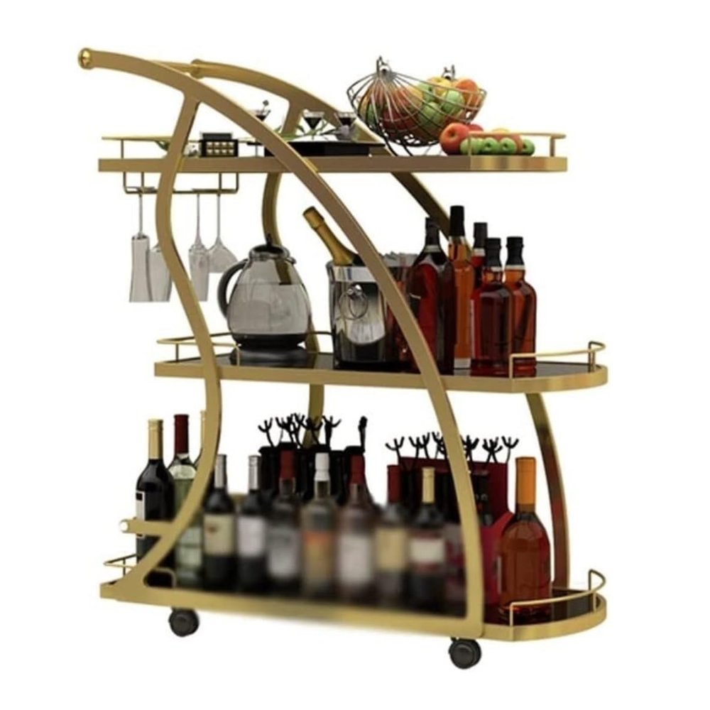 Storage Trolley Rolling Cart Utility Cart 3 Tier Metal Rolling Cart With Wheels Hotel Kitchen Dining Cart Tempered Glass Kitchen Storage Cart Kitchen Storage Cart Rolling,Gold-75*40*80cmcm