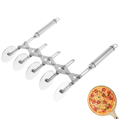 5 Wheel Pastry Cutter, Stainless Steel Adjustable Pasta Cutter wheel, Expandable Dough Cutter Multiple Pasta Roller Cutter Tools Baking Roller Pizza Cutter Slicer Easy to Clean Pasta Cutter for Breads