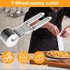 5 Wheel Pastry Cutter, Stainless Steel Adjustable Pasta Cutter wheel, Expandable Dough Cutter Multiple Pasta Roller Cutter Tools Baking Roller Pizza Cutter Slicer Easy to Clean Pasta Cutter for Breads view 2