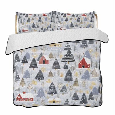 Debedcor Twin Size Comforter Set for All Seasons, Blue Christmas Tree Lightweight Quilt Bedding Sets, Winter Xmas Trees Snowflake Duvet Coverlet Sets with 1 Quilt and 2 Pillow Shams 68" x 86"