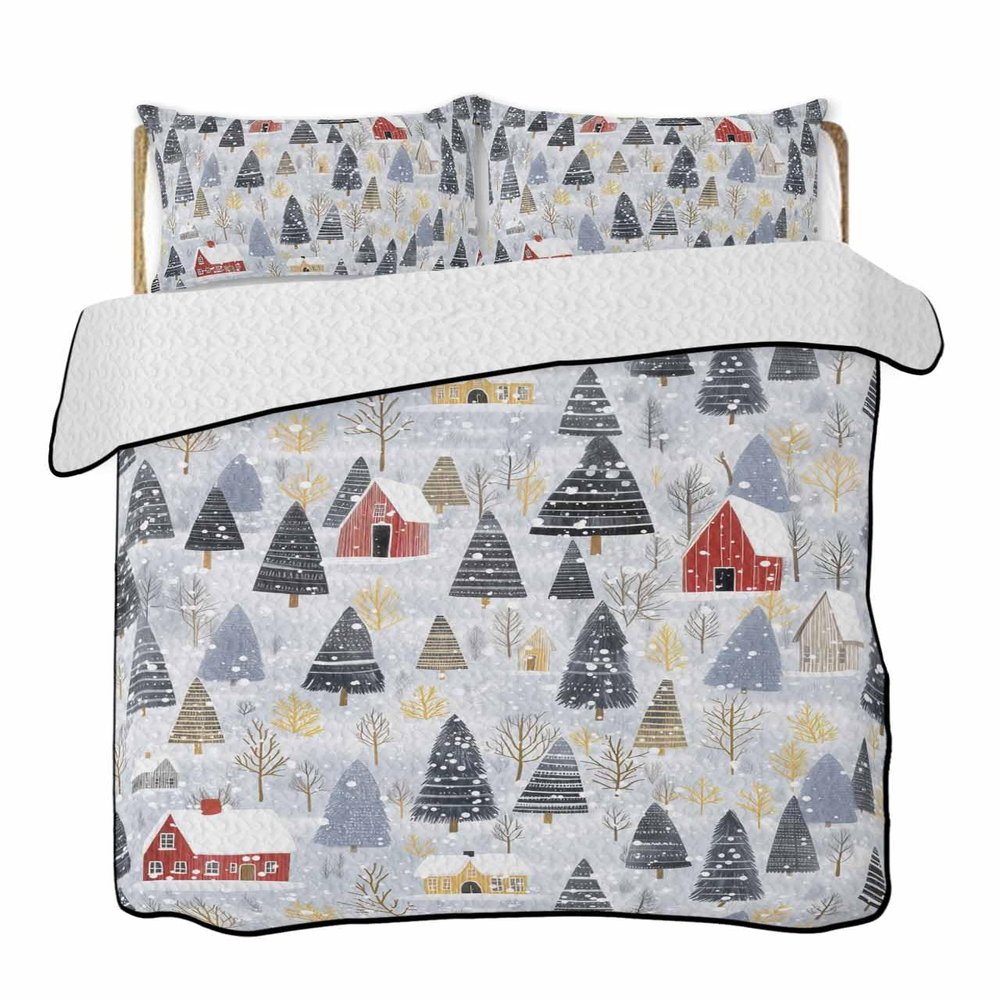 Debedcor Twin Size Comforter Set for All Seasons, Blue Christmas Tree Lightweight Quilt Bedding Sets, Winter Xmas Trees Snowflake Duvet Coverlet Sets with 1 Quilt and 2 Pillow Shams 68" x 86"