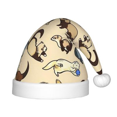 QHWLR Hairy Ferret print Christmas Hat,Santa personalized santa hat,Xmas Holiday Hat for party decorations