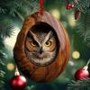 Animal Christmas Ornament Wooden Hanging Pendant for Xmas Tree Keychain Backpack Home Decoration, Forest Animal Statue Art Wall Seasonal Decor (Owl) view 1