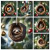 Animal Christmas Ornament Wooden Hanging Pendant for Xmas Tree Keychain Backpack Home Decoration, Forest Animal Statue Art Wall Seasonal Decor (Owl) view 3
