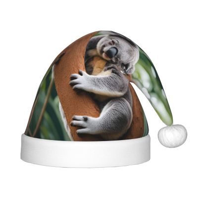 QASNLU Hugging tree koala print Santa Hat Christmas Outdoor Accessories Gifts Cosplay unisex headwear Christmas Hat