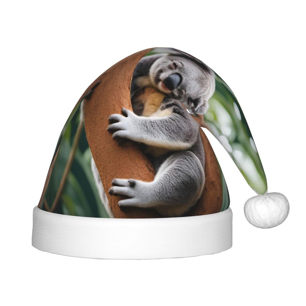 QASNLU Hugging tree koala print Santa Hat Christmas Outdoor Accessories Gifts Cosplay unisex headwear Christmas Hat