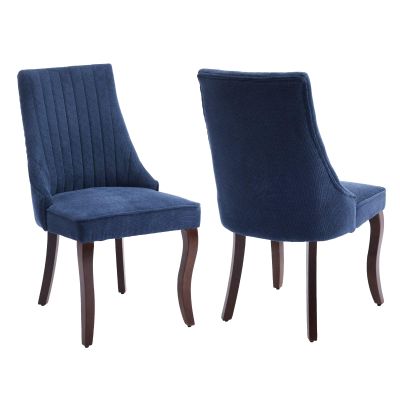 BEIDOR Linen Dining Chairs Set of 2,Comfy Fabric Upholstered Accent Chairs for Kitchen Living Room,Channel Tufted Dining Room Chairs with Curved Solid Wood Legs(Blue)