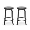 Benjara Lni Swivel Counter Stool Set of 2- Faux Wood Seat w Curved Black Metal view 1