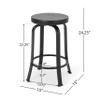 Benjara Lni Swivel Counter Stool Set of 2- Faux Wood Seat w Curved Black Metal view 2