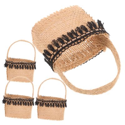 HONMEET Burlap Candy Bag Wedding Basket Flower Girl Baskets Boho Style Decorative Bag