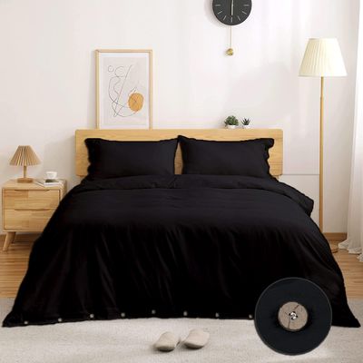 eBeddy Linens Luxury 800 TC Ultra Silky Soft Egyptian Cotton Extra Large King 136x120 Size 3-Pieces Duvet Cover Button Closure & Corner Ties Durable and Fade Resistant, Black