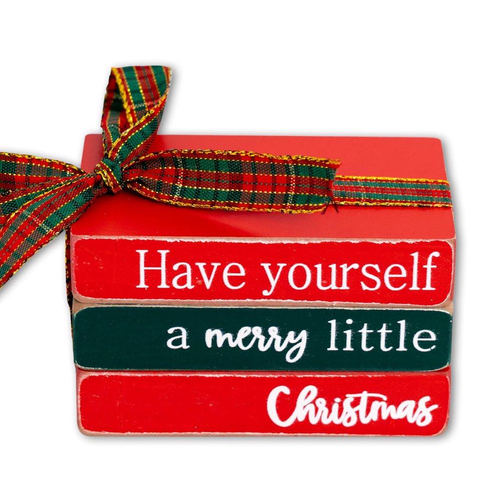 Capiont Christmas Mini Wood Book Stack - Have Yourself A Merry Little Christmas,Wood Books, Tiered Tray Decor,Holiday Tier Tray,Christmas Decor,Book Bundle (Book Stack Merry Christmas)